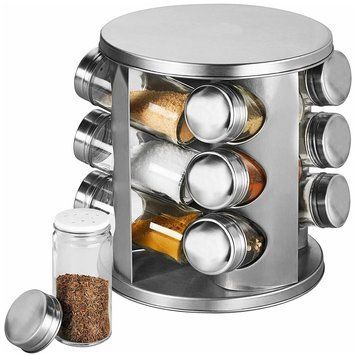 Набір баночок для спецій 12шт на підставці, що крутиться Spice Carousel, Сріблястий / Органайзер для спецій 234564902 фото