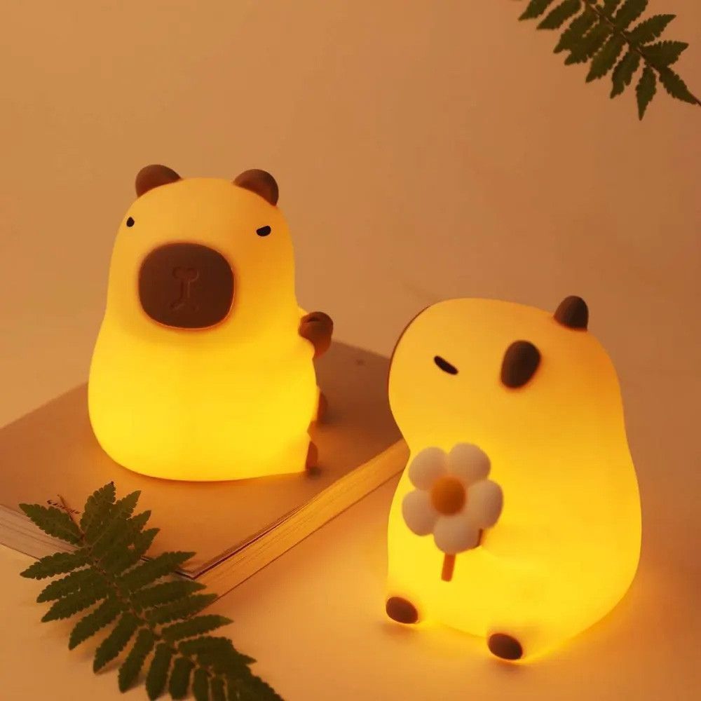 Силиконовый ночник Капибара с цветком, RGB подсветка, от USB / Аккумуляторный светильник-ночник / Светодиодный ночник 234596199 фото