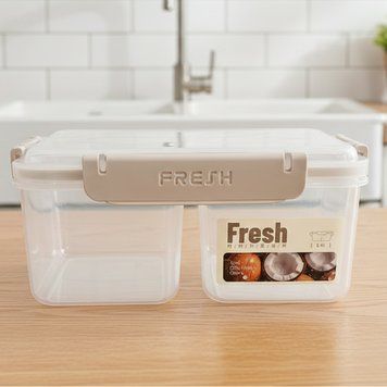 Ланчбокс 1,4л з роздільником та кришкою, Fresh, Бежевий / Прямокутний харчовий контейнер / Герметичний бокс / Контейнер для їжі 234589411 фото
