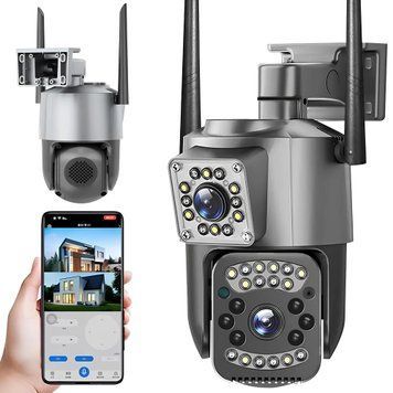 Вулична камера спостереження 4G, 4Mp, 2 об'єктиви, SC03 V380pro / Поворотна IP камера зовнішнього відеоспостереження 234567767 фото