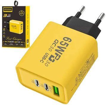 Адаптер для заряджання 65W, 1xUSB 2хType-C / Швидкий блок заряджання / Зарядка для телефону / Зарядний блок 234575340 фото