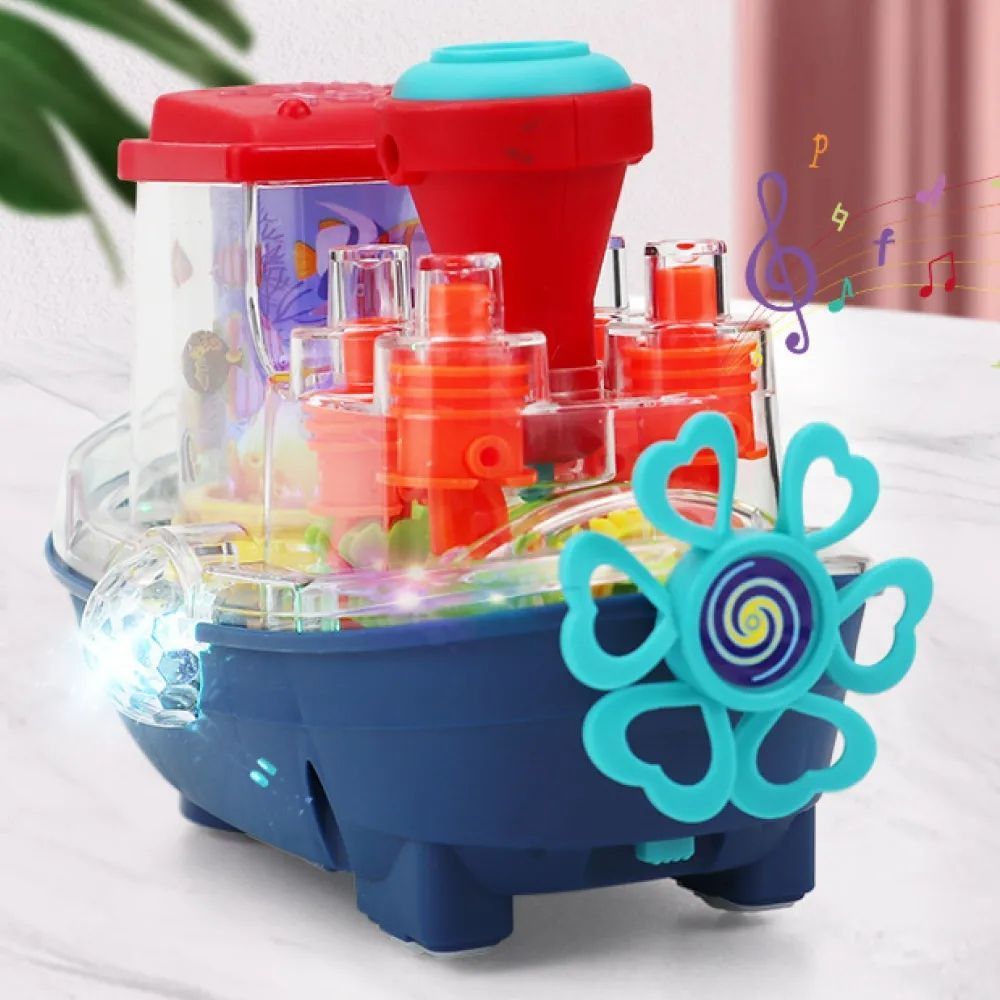 Музыкальная игрушка Кораблик с шестеренками на батарейках, Gear land ship / Детская игрушка Корабль 234575661 фото