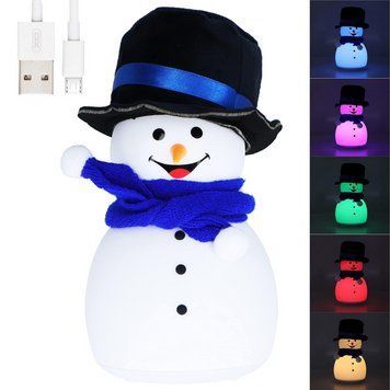 Новогодний силиконовый светильник Снеговик с USB, 7 цветов свечения, Белый / Детский ночник на новый год 234568950 фото