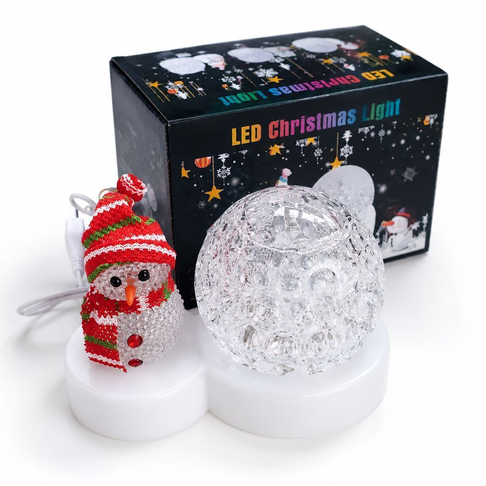 Новогодний светильник диско-шар Снеговик Christmas Light AT-W168 / Настольный светодиодный новогодний LED шар 234561702 фото