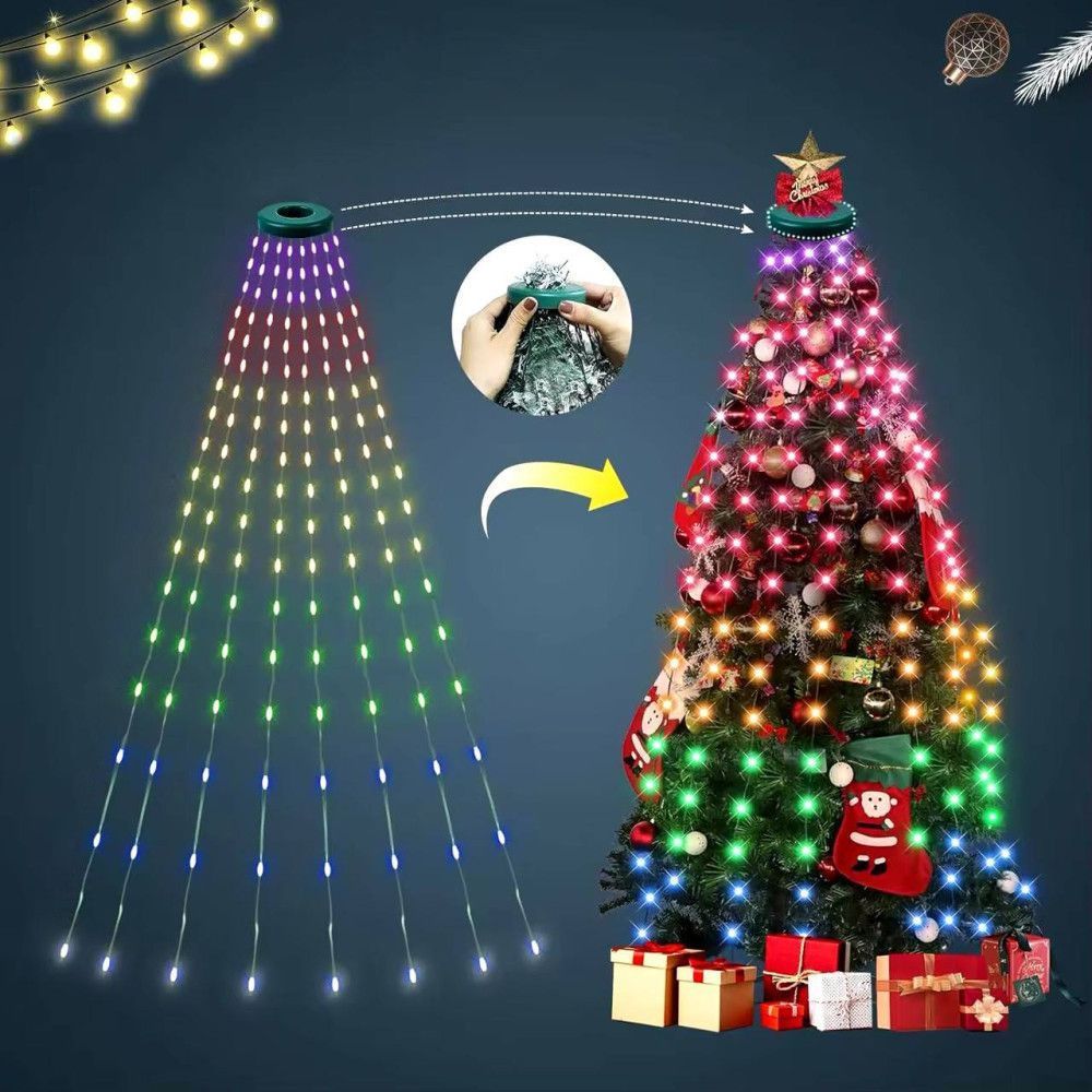 Гирлянда Конский хвост от USB (2м, 10 нитей) 400LED + пульт, SFK-02, Разноцветная / Смарт гирлянда на елку 234576448 фото