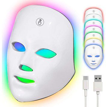 LED-маска для обличчя (7 режимів), від USB, Біла / Світлодіодна маска для світлотерапії / Лед маска 234578817 фото