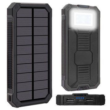 Повербанк с солнечной панелью 10000мАч, 2хUSB + фонарик, Черный / Power Bank / Павер банк для телефона / УМБ 23457848801 фото