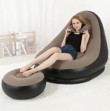 Надувной диван с пуфом Air Sofa - 99х130х76см Intex, Коричневый / Надувное велюровое кресло-диван с пуфиком 234565109 фото