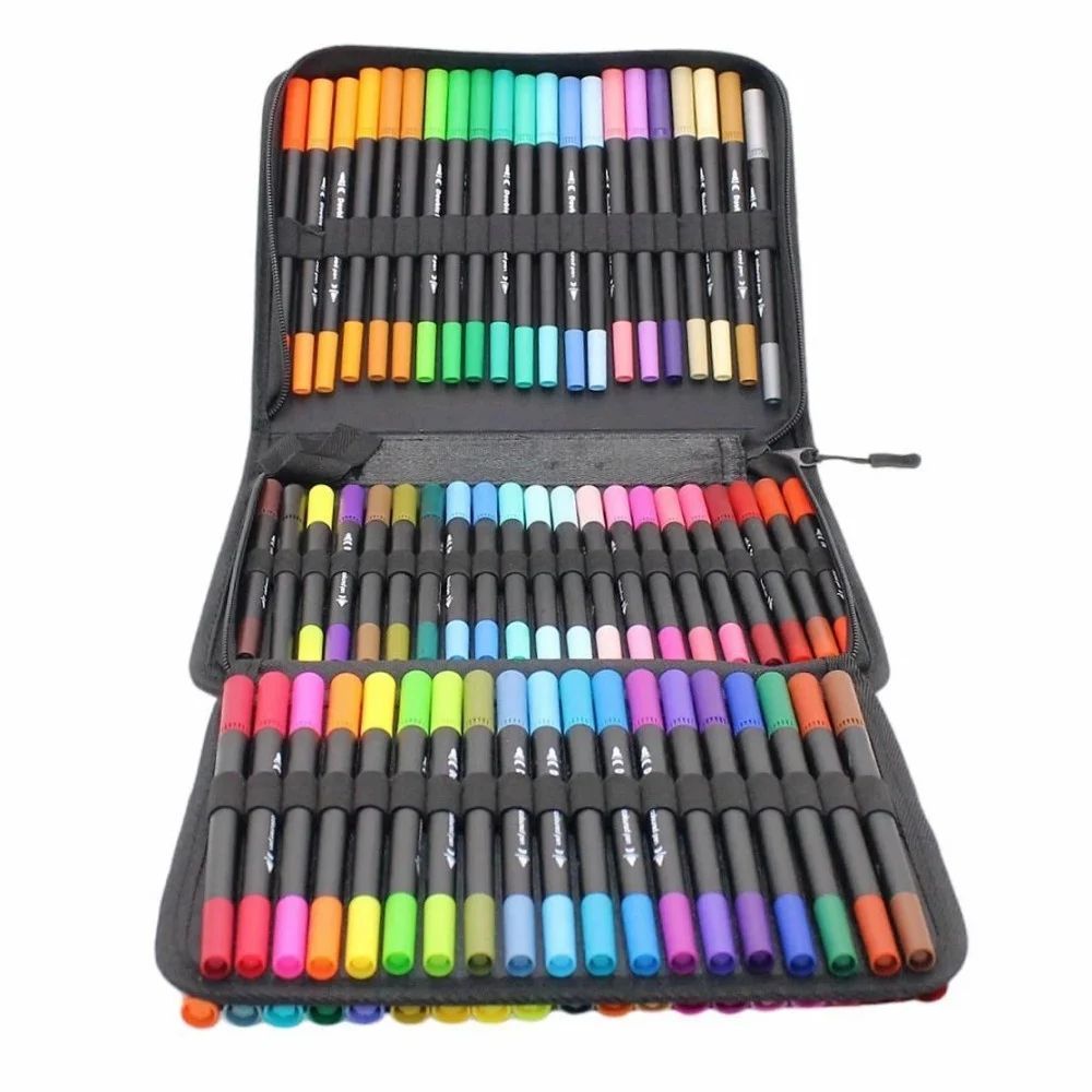Акварельні маркери двосторонні 80шт із сумкою, Color pencil / Набір маркерів для малювання 23457055205 фото