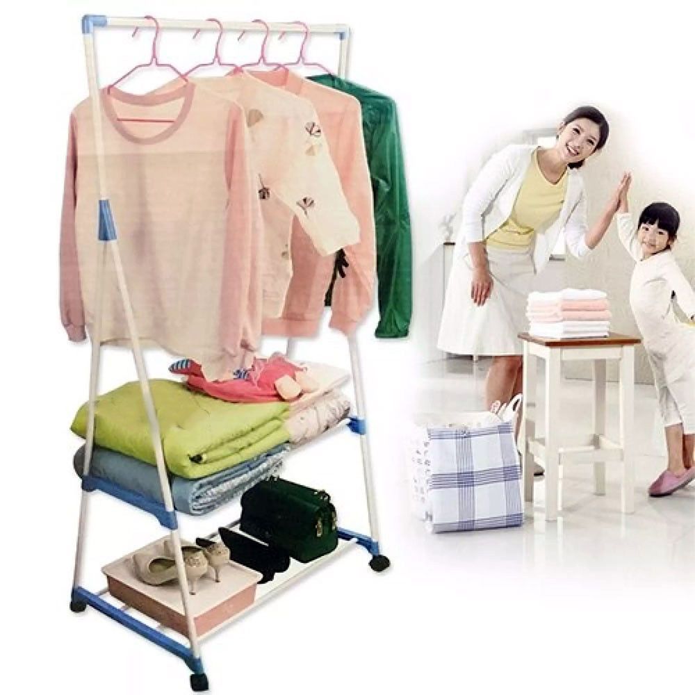 Вішалка для одягу пересувна Clothes Rack Multi-Function / Вішалка для підлоги двоярусна 234562099 фото