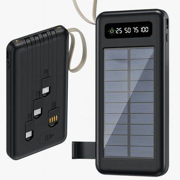 Повербанк с солнечной батареей 10000мАч + 4 переходника, фонарик, Черный / Power Bank / Павербанк / УМБ 234578487 фото