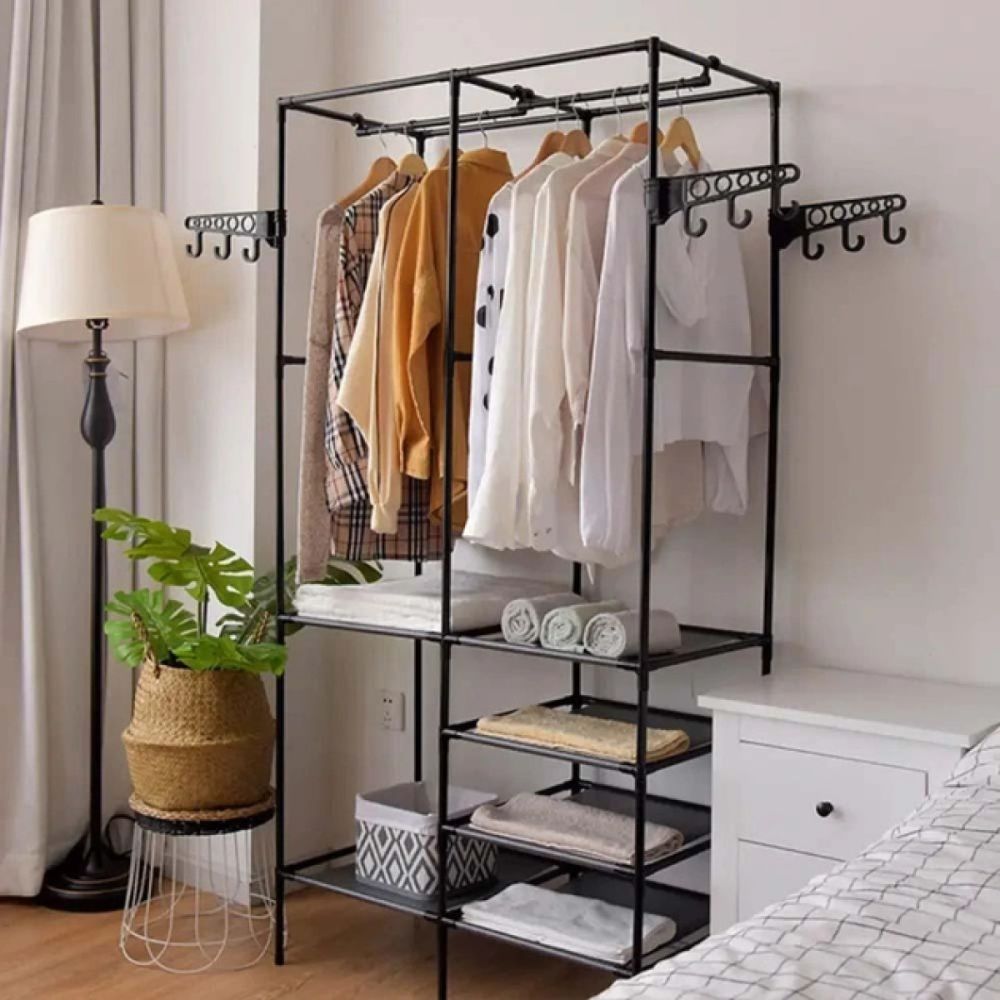 Напольная вешалка для одежды с полками 174х86х44см, CLOTHES RACK, Черный / Стойка для одежды / Вешалка в прихожую 234570673 фото
