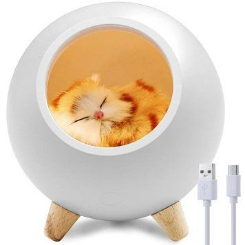 Детский ночник Котик в домике, от USB / Настольный светильник ночник / Аккумуляторный LED ночник 234575391 фото