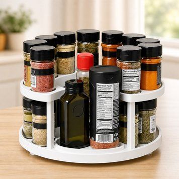 Поворотный двухярусный органайзер для специй Spice Spinner, Белый / Полка-органайзер двухуровневый для хранения емкостей 234593487 фото