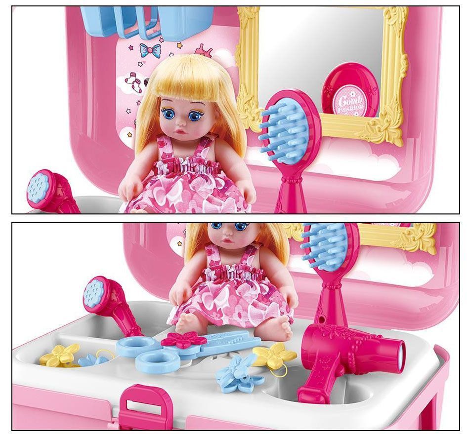 Игровой набор для макияжа на 16 предметов в портативном рюкзаке Cosmetics toy / Детский игровой набор 123462382 фото