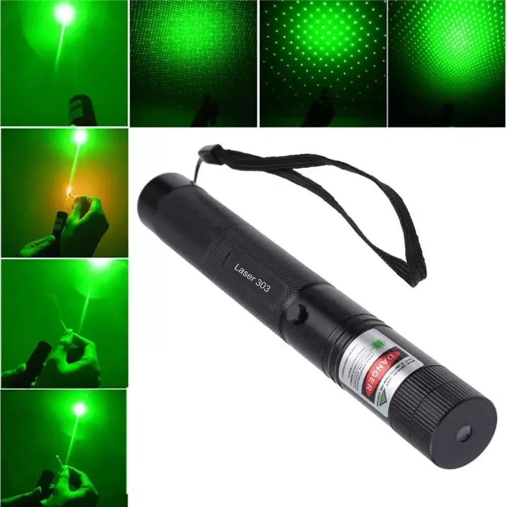 Лазерная указка до 10000 м, Laser pointer YL-303, Зеленая / Диодный лазер с насадкой калейдоскопом / Мощный лазер 234562932 фото