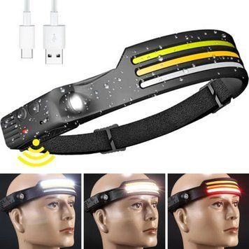 Налобный фонарь аккумуляторный с датчиком движения и USB, CB-689-3 / Силиконовый фонарик на лоб 4 режима 234566271 фото