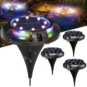 Комплект 4 шт, Садовые фонарики на солнечной батарее 8 LED, Черный / Уличные светильники в грунт / Садовый фонарик 234574389 фото