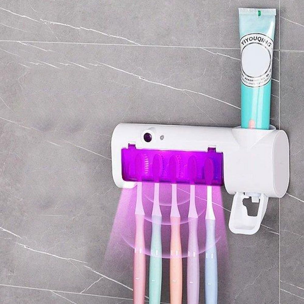 Держатель зубных щеток 3в1 со стерилизатором BRUSH STERILIZER 7710, белый / Диспенсер для зубной пасты 234567015 фото
