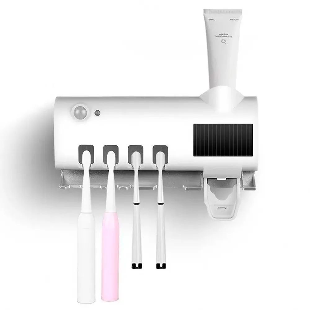 Держатель зубных щеток 3в1 со стерилизатором BRUSH STERILIZER 7710, белый / Диспенсер для зубной пасты 234567015 фото