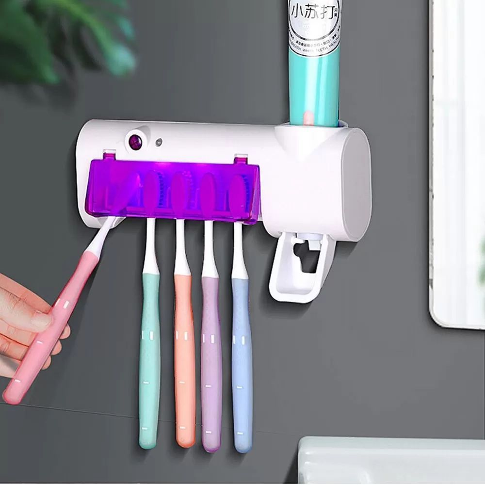 Держатель зубных щеток 3в1 со стерилизатором BRUSH STERILIZER 7710, белый / Диспенсер для зубной пасты 234567015 фото