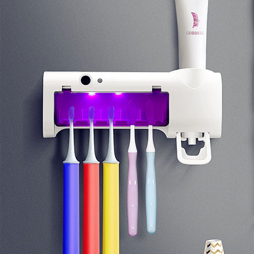 Держатель зубных щеток 3в1 со стерилизатором BRUSH STERILIZER 7710, белый / Диспенсер для зубной пасты 234567015 фото