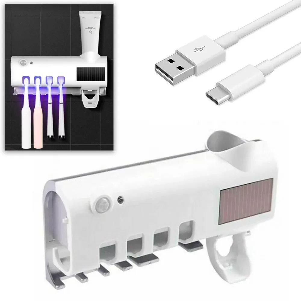 Держатель зубных щеток 3в1 со стерилизатором BRUSH STERILIZER 7710, белый / Диспенсер для зубной пасты 234567015 фото