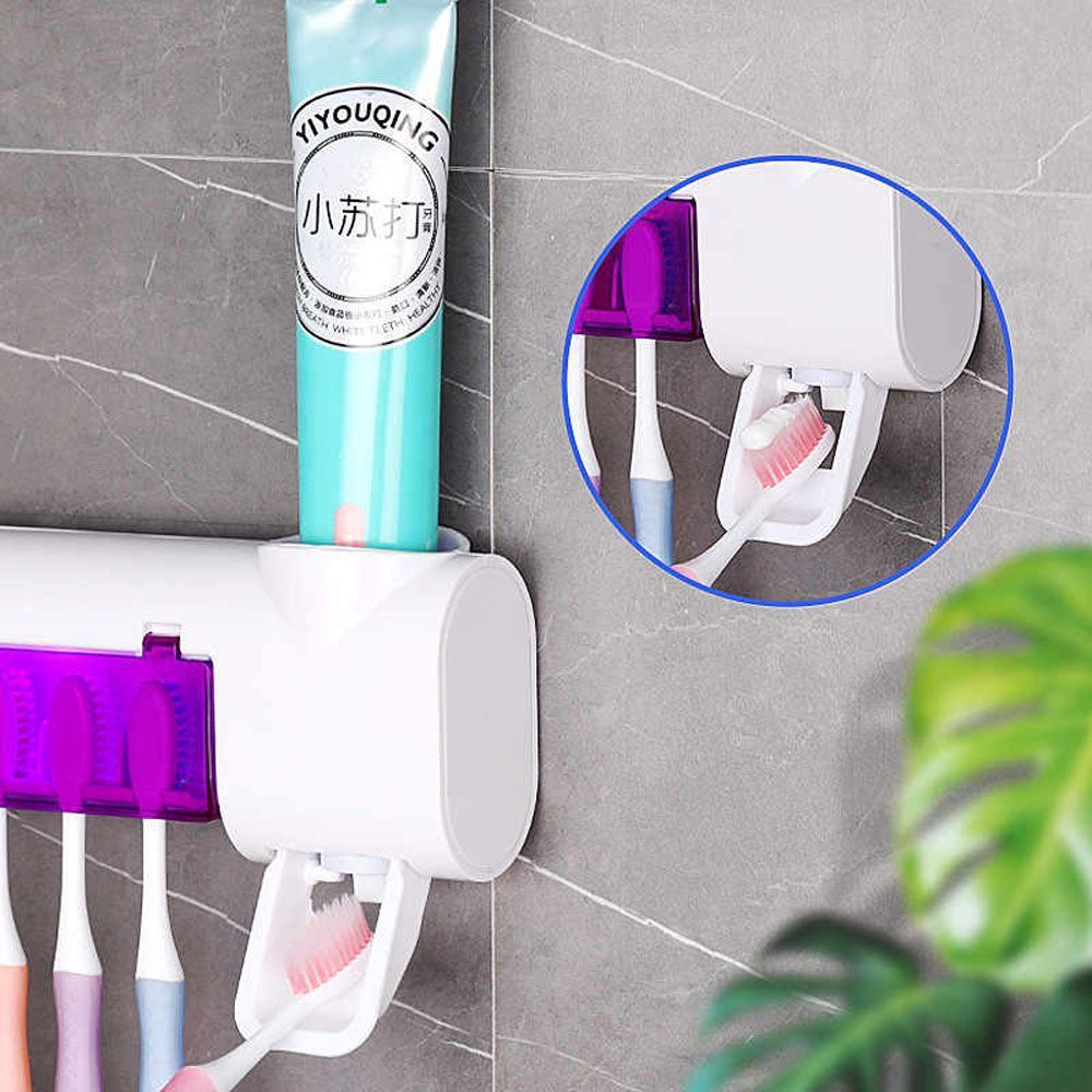 Держатель зубных щеток 3в1 со стерилизатором BRUSH STERILIZER 7710, белый / Диспенсер для зубной пасты 234567015 фото