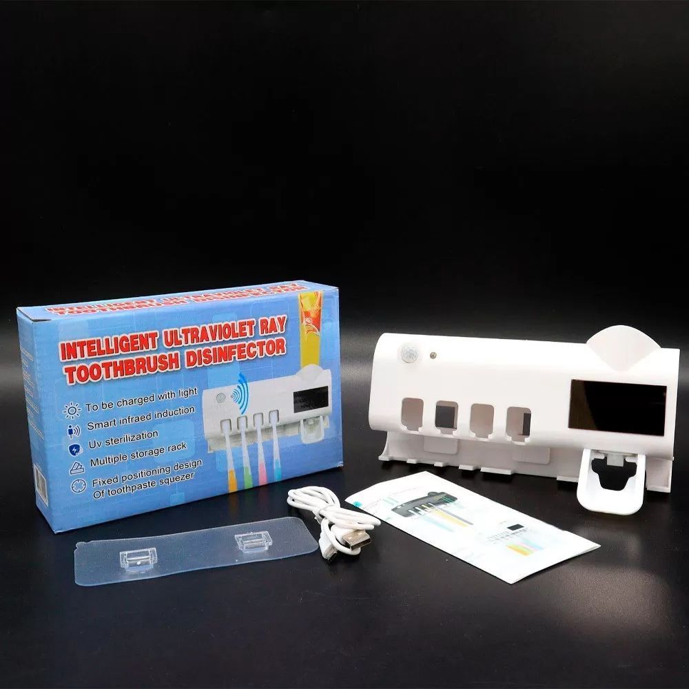 Держатель зубных щеток 3в1 со стерилизатором BRUSH STERILIZER 7710, белый / Диспенсер для зубной пасты 234567015 фото