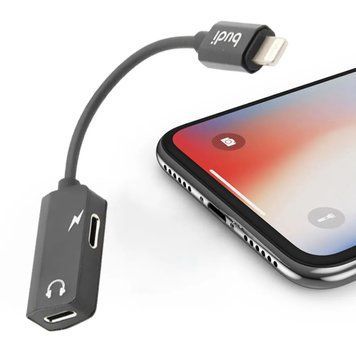 Переходник для наушников и зарядки (Lightning - 2хLightning) 15см, Budi / Адаптер для наушников айфон 234573705 фото