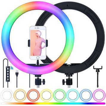 Кольцевая лампа RGB, 33см с держателем для телефона MJ33 / Разноцветная светлодиоидная лампа кольцо 234564644 фото