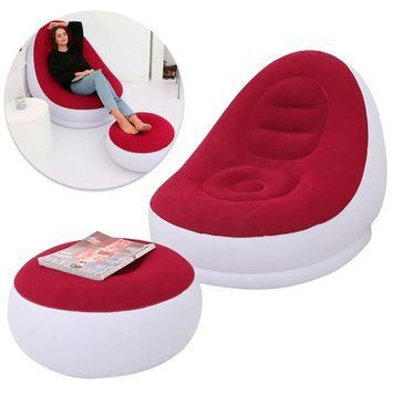 Надувной диван-кресло с пуфиком для ног 99х130х76см Air Sofa, Красный / Надувное велюровое кресло с пуфом 12346041801 фото