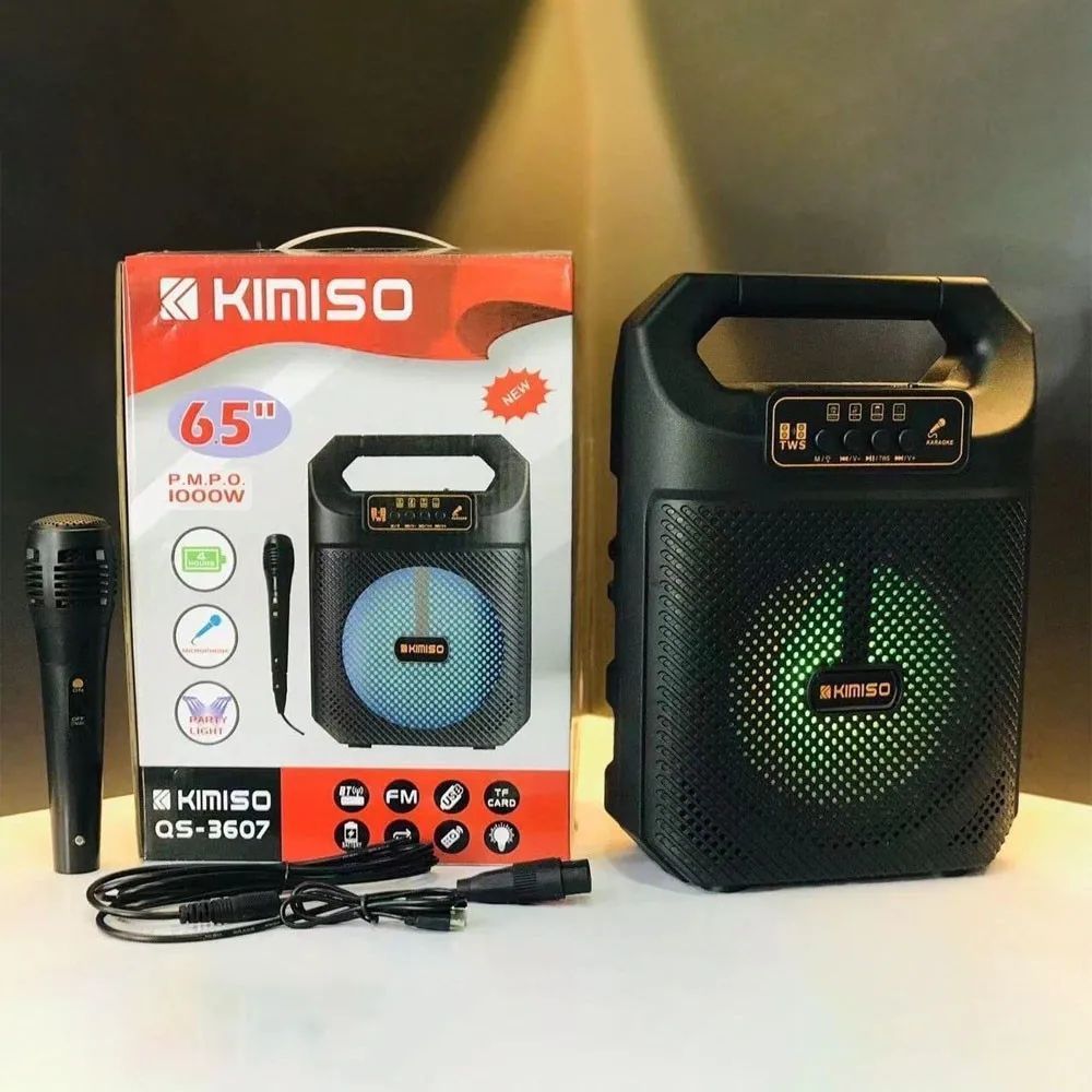 Портативная колонка 6,5", 20Вт, с микрофоном и светомузыкой, Kimiso QS-3607 / Колонка с микрофоном 234575607 фото