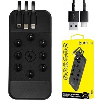 Повербанк 10000mAh, з бездротовою зарядкою + 3 перехідники, Budi M8J098 / Портативний акумулятор / УМБ 234575580 фото
