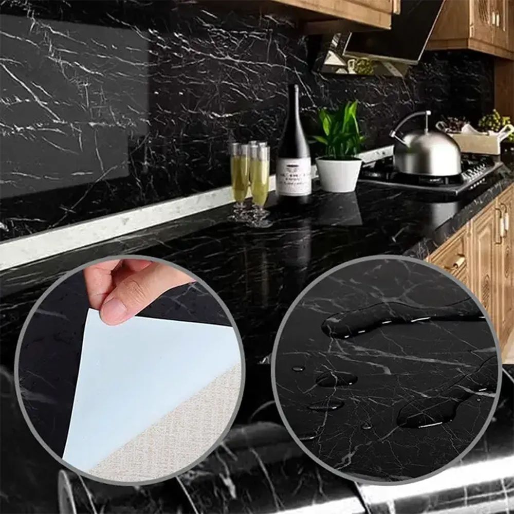 Самоклеящаяся пленка для кухни 5x0,6м Kitchen Sticker, Черный мрамор / Мраморная наклейка для мебели 234568680 фото