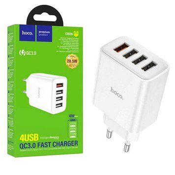Сетевое зарядное устройство (4&times;USB, QC3), Hoco C102A Fuerza, Белый / Адаптер для зарядки / Блок питания 234575918 фото