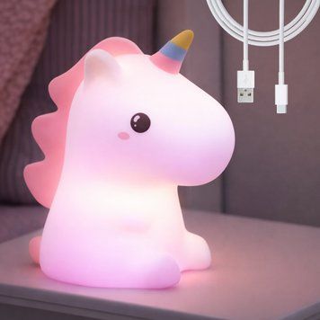Детский силиконовый ночник Единорог, USB, RGB, 15х13х9 см, Белый / Аккумуляторный ночник / Светодиодный светильник ночник 234571396 фото