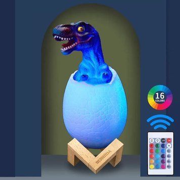 3D дитячий нічник 16 LED з пультом та USB, Динозавр у яйці / Лампа-нічник на підставці 234560939 фото