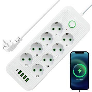 Сетевой фильтр удлинитель 5м, 5000Вт (8 розеток, 4хUSB, 1хType-C) / Электрический удлинитель переноска 23457559001 фото