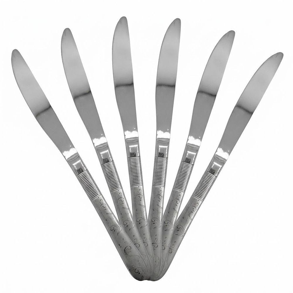 6 шт Столовые ножи хром с узором, Cutlert set CD-11, Серебристый / Набор столовых ножей на 6 персон / Набор столовых приборов 234594187 фото