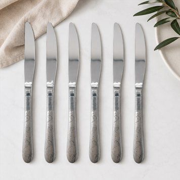 6 шт Столовые ножи хром с узором, Cutlert set CD-11, Серебристый / Набор столовых ножей на 6 персон / Набор столовых приборов 234594187 фото