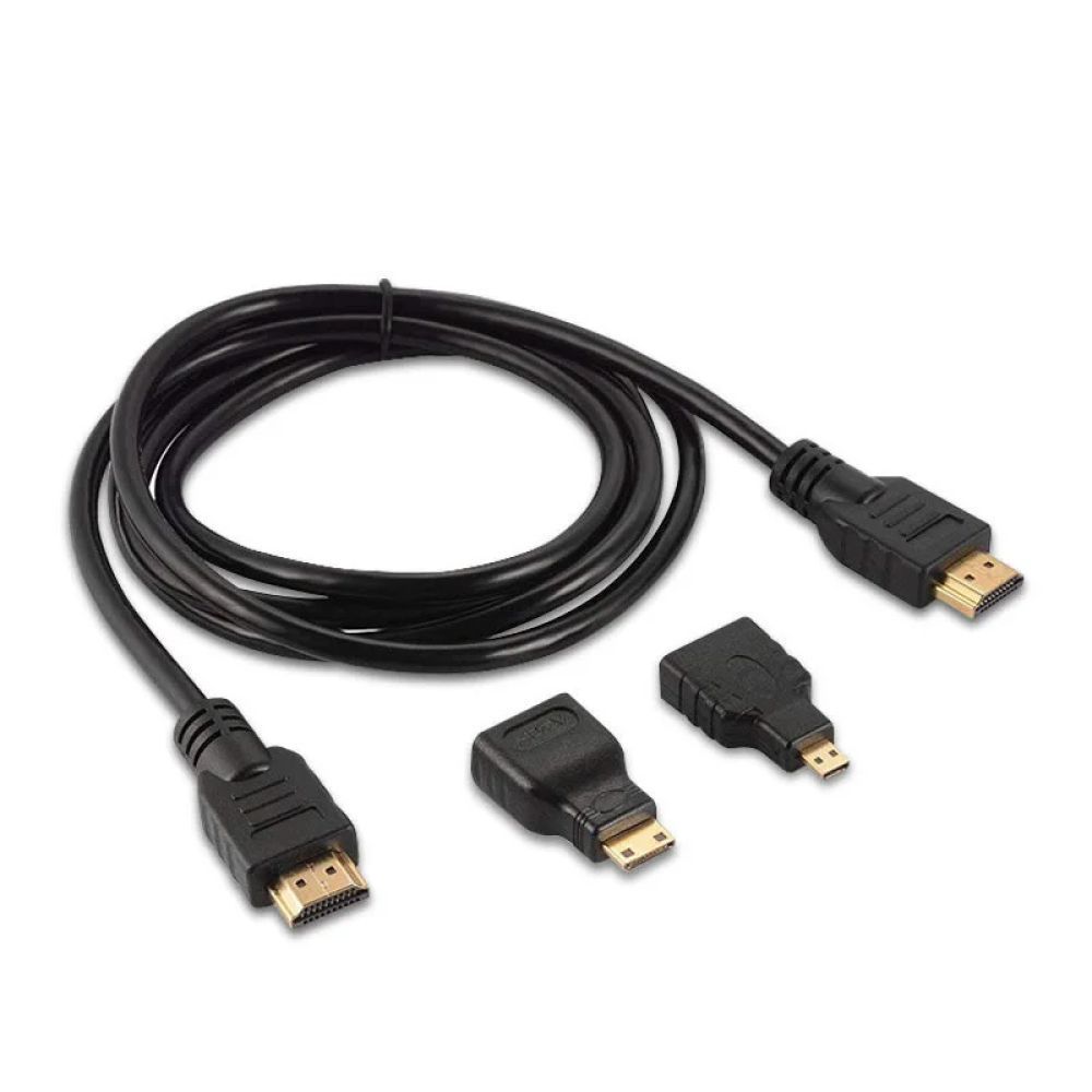 Кабель HDMI, 1,5м, 3в1 micro HDMI, mini HDM, HDMI-HDMI, Черный / Аудио-видео кабель с переходниками / Шнур HDMI 234567747 фото