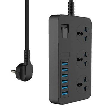 Мережевий фільтр 2м, 3000Вт, (3&times;220В + 6&times;USB), AR CP02, Чорний / Подовжувач з usb / Подовжувач переноска електрична 234579132 фото