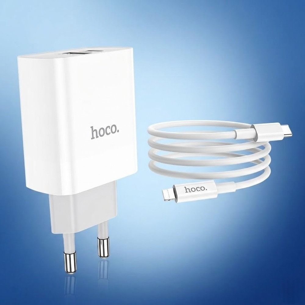 Сетевое зарядное устройство PD20W+QC3.0 + кабель Type-C to Lightning, Hoco C80A, Белый / Сетевой адаптер с кабелем / СЗУ 234591566 фото