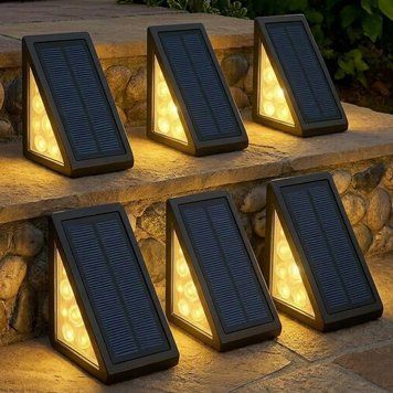 6 шт Уличный светильник для лестницы на солнечной батарее 13 LED, Теплый белый, Серый / Угловой фонарь на лестницу 234589425 фото