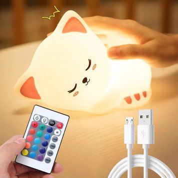Детский ночник Спящий Котик + пульт, 16х11х7см, 6 режимов, с USB / Аккумуляторный светильник-ночник силиконовый / Мягкий ночник для детей 234575653 фото