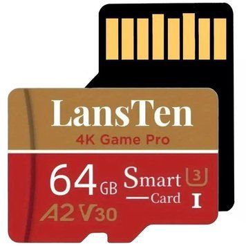 Карта памяти MicroSD 64GB + адаптер и USB картридер, LansTen / Флешка для телефона / СД флеш карта / Микро сд накопитель 234572945 фото
