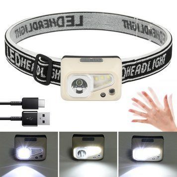 Налобный фонарь аккумуляторный с датчиком движения и USB, SH-S4, Бежевый / Светодиодный LED фонарик на голову 234571716 фото