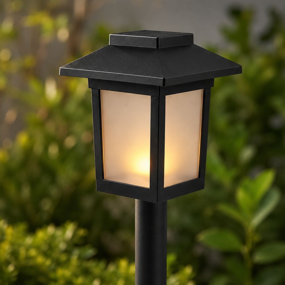 Садовий ліхтар на сонячній батареї Квадрат, LED, 26см, Чорний / Вуличний світильник імітація полум'я / Ліхтар для саду 234595616 фото