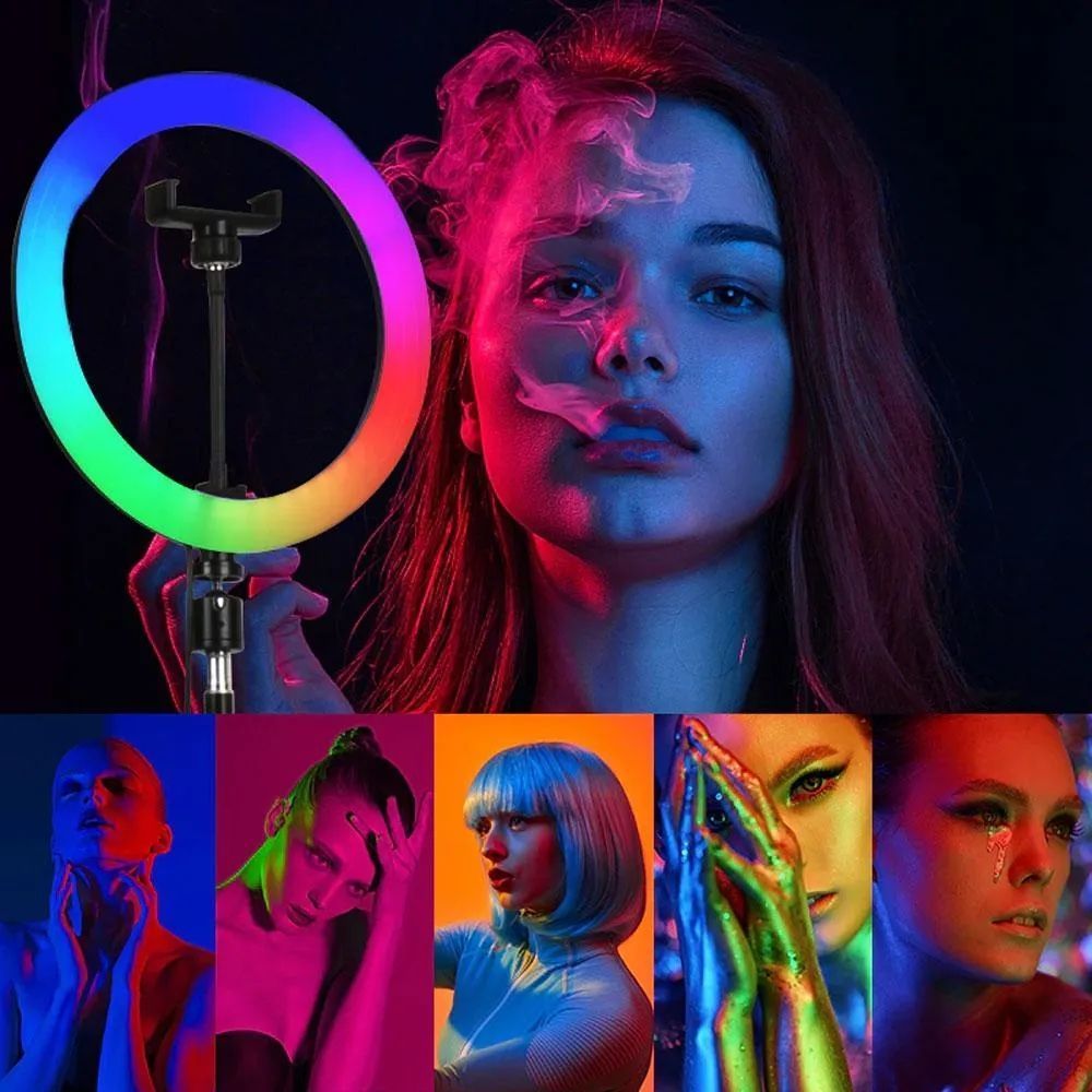Кільцева лампа RGB 20 см, від USB з тримачем для телефону MJ20 / Світлодіодна лампа для блогерів 234567215 фото
